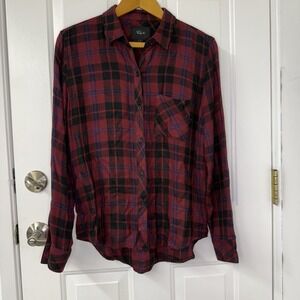 Rails‎ Flannel Hunter Plaid Wine Navy Black Women's Sz Small Buttoned Down Shirt